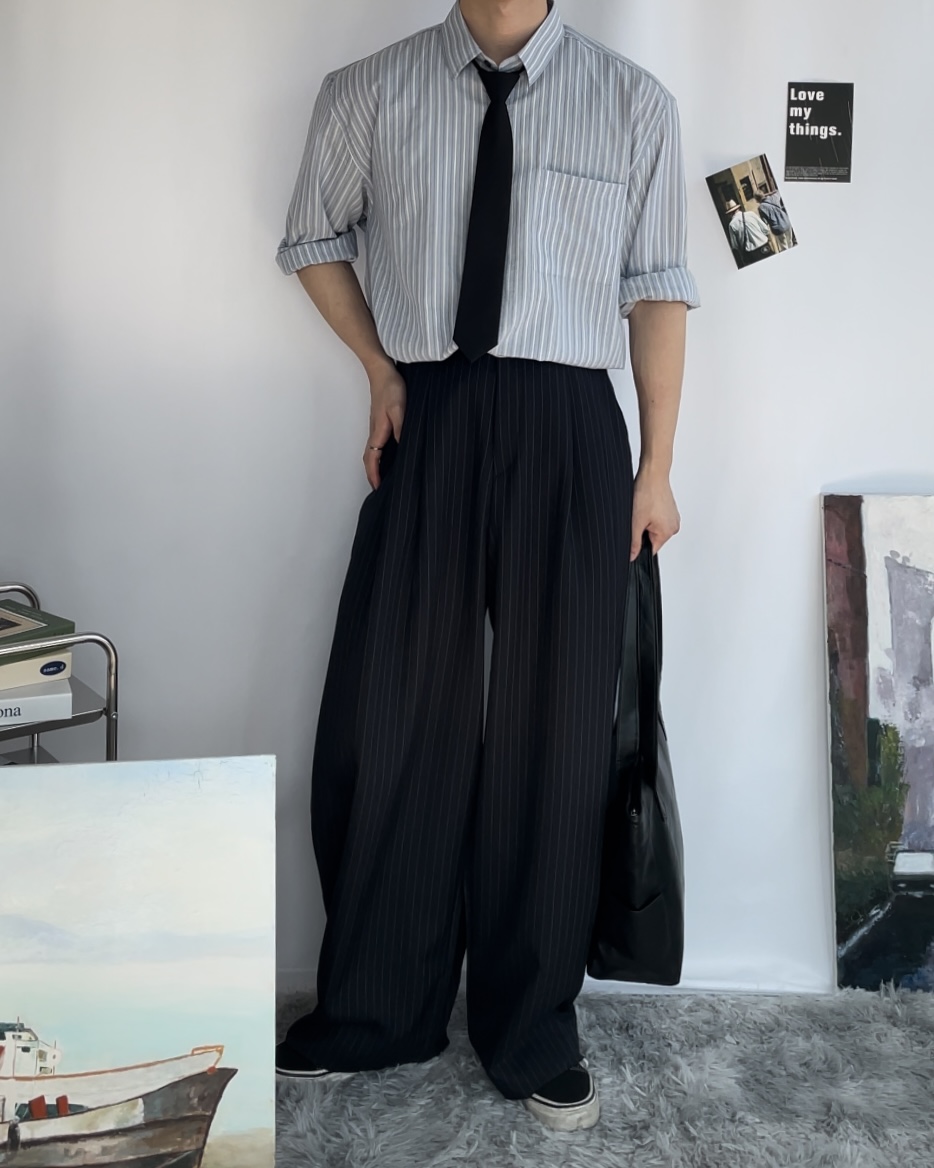 남자 스트라이프팬츠 벌룬핏 여름 와이드 슬랙스 - 상세 이미지 4