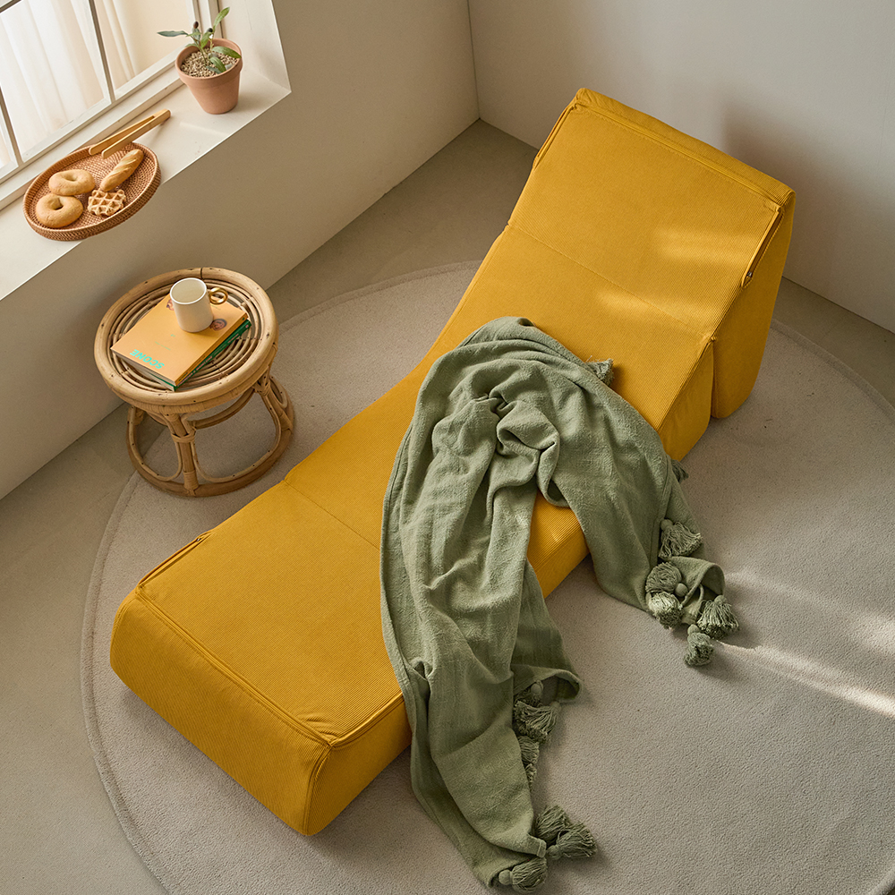 릴로 코듀로이 접이식 소파베드 1인용쇼파 스툴미포함, 머스타드, 1인용