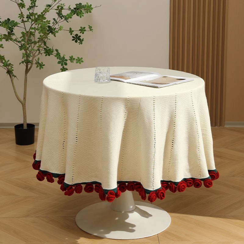 꽃다발담요 수제 뜨개질 블랭킷 완제품 꽃다발 낮잠 무릎담요 레드 장미 60cm 화이트 - 상세 이미지 4