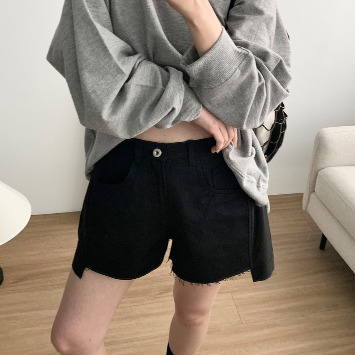 아웃핏 몬토레 팬츠 옆밴딩 3부 A라인 숏팬츠 (2c) - 상품 이미지