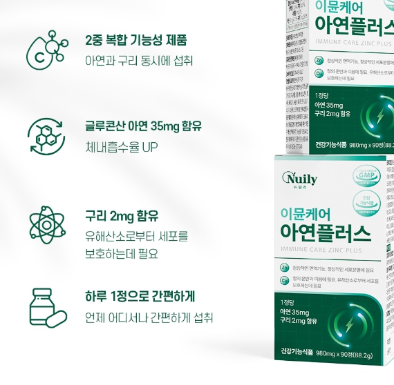 뉴일리 이뮨케어 아연플러스 글루콘산 아연 구리 면역 미네랄 보충 면역력영양제 보충제 - 상세 이미지 4
