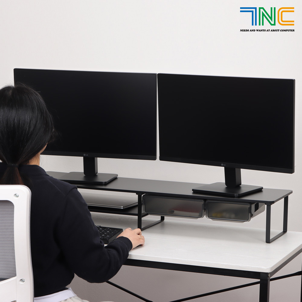 7NC 듀얼 모니터받침대 2단 높은 받침 선반 대형 사무실 원목 수납형 컴퓨터 서랍형 우드 이미지 7