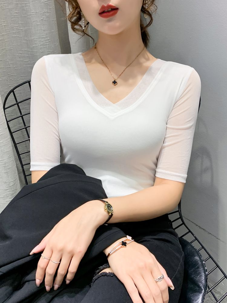 라틴댄스 티셔츠 댄스복 섹시상의 방송 라인댄스 공연복 라틴 반팔 댄스 상의 여성 - 상세 이미지 4