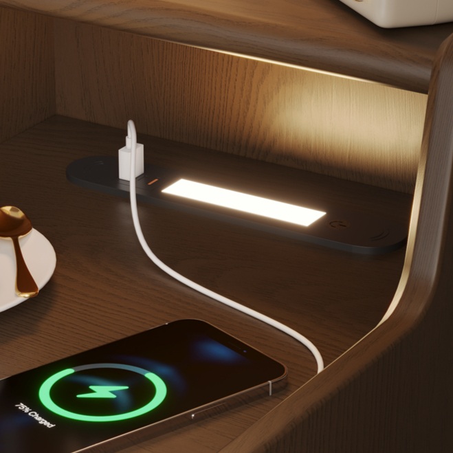 틈새협탁 침대서랍장 원목 유럽풍 조명 서랍장 USB 원룸협탁 - 상세 이미지 2