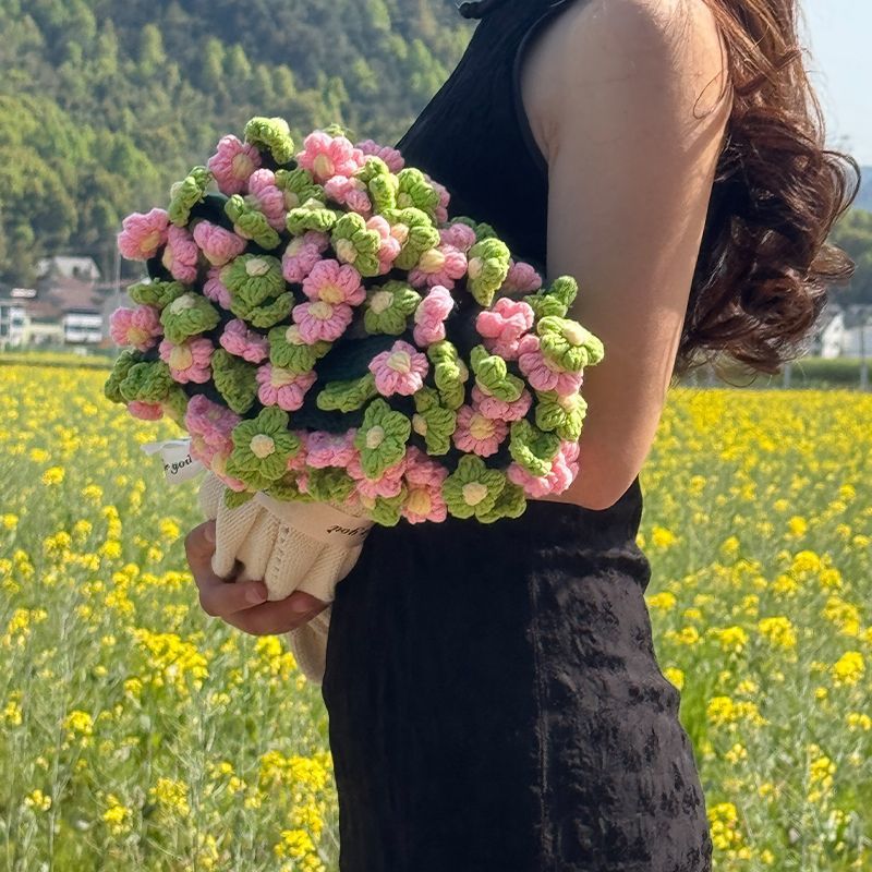 꽃다발담요 수제 뜨개질 블랭킷 완제품 꽃다발 낮잠 무릎담요 레드 장미 60cm 화이트 이미지 8