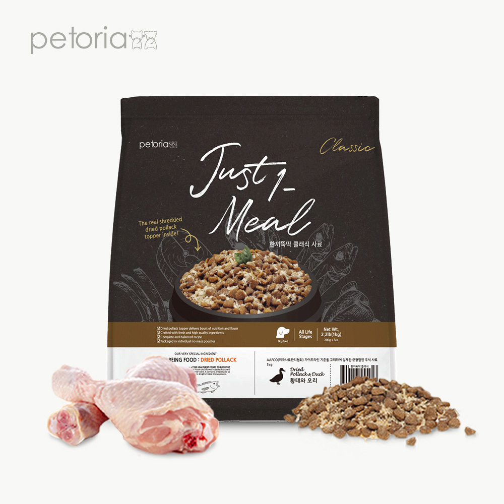 한끼뚝딱 클래식 강아지 사료 황태+오리, 1kg, 1개