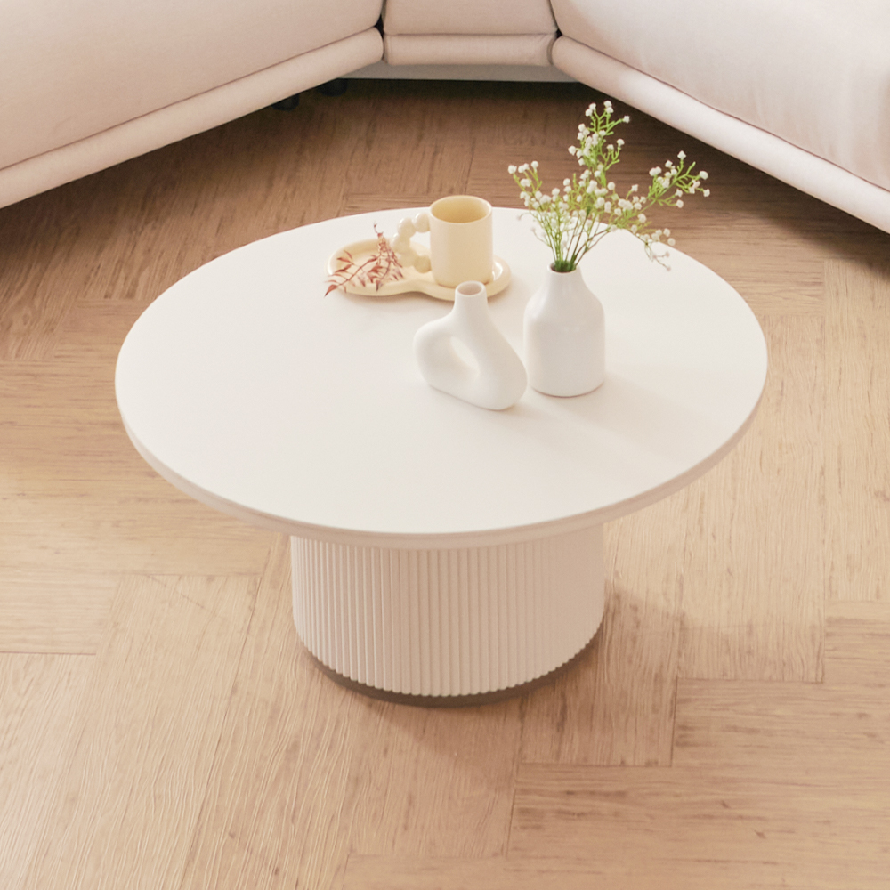 블랑드 밀크 세라믹 템바보드 거실 쇼파 테이블 원형 800, 화이트