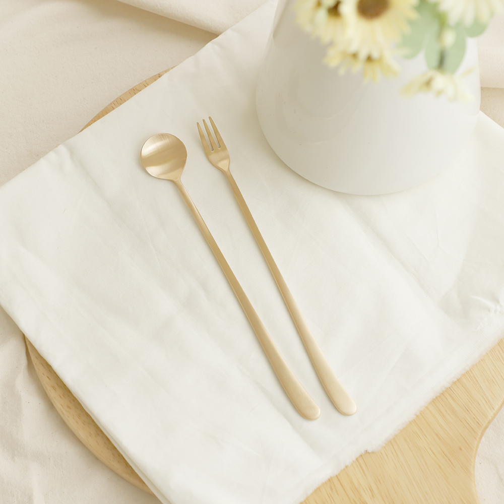 놋향 방짜유기 홈카페 롱 티스푼+티포크 머들러 세트