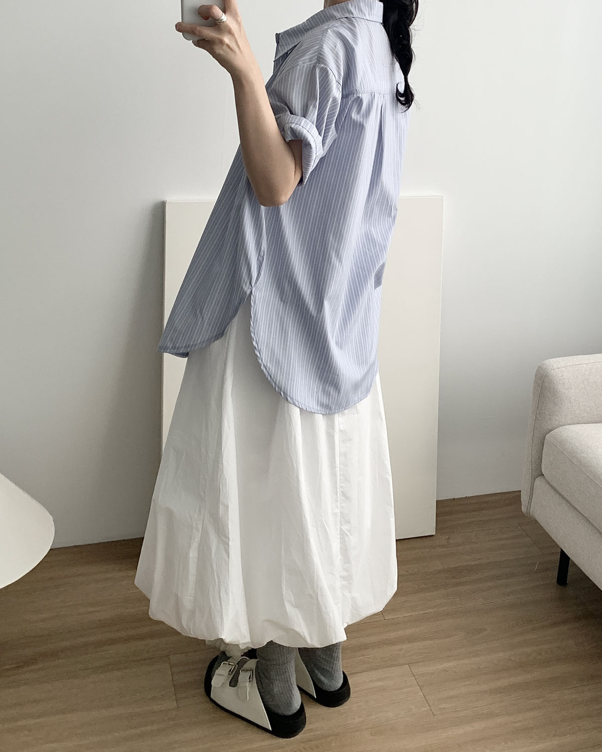 [당일발송] 펌킨 롱스커트 코튼 아방 벌룬 플레어 A라인 밴딩스커트 웨어링무드 (2c) - 상세 이미지 5