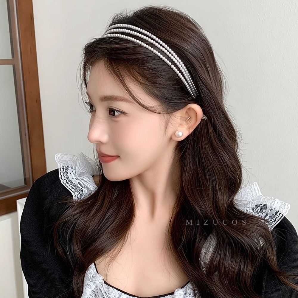 세줄 진주 머리띠 슬림 귀안아픈 헤어 밴드 웨딩 사진 - 상품 이미지