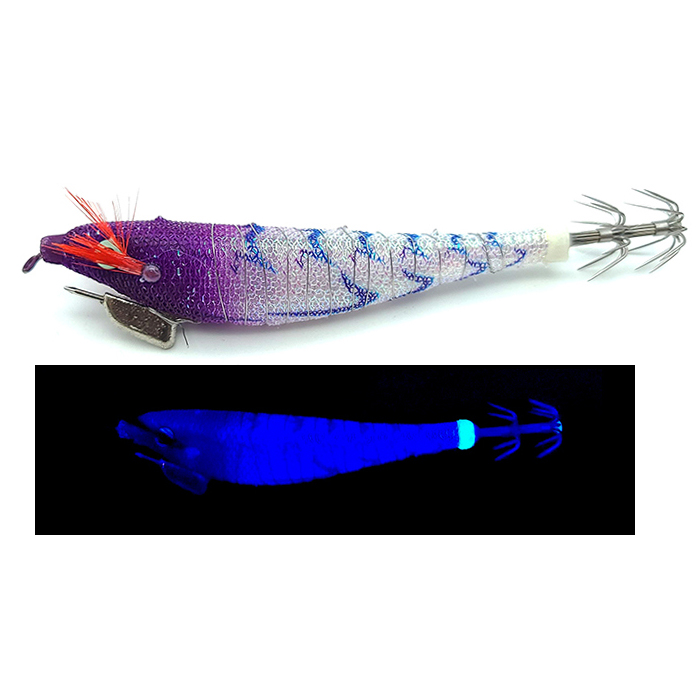 백경조침 SG-523 미니 스퀴드 히어로 야광 UV 삼봉에기 01, 9.6cm - 메인 이미지