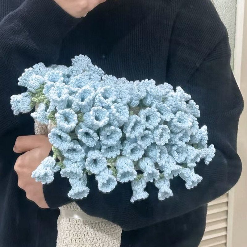 꽃다발담요 수제 뜨개질 블랭킷 완제품 꽃다발 낮잠 무릎담요 레드 장미 60cm 화이트 이미지 6