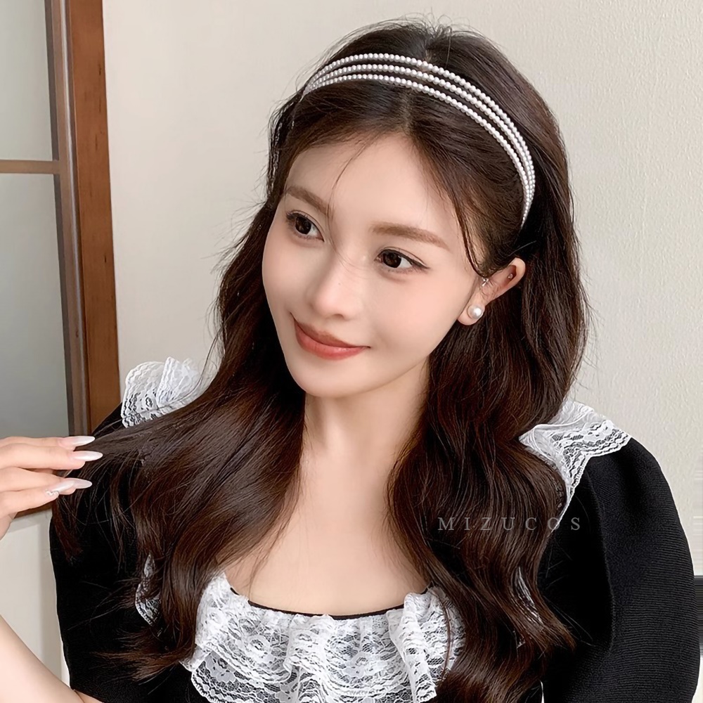 세줄 진주 머리띠 슬림 귀안아픈 헤어 밴드 웨딩 사진 - 상세 이미지 3