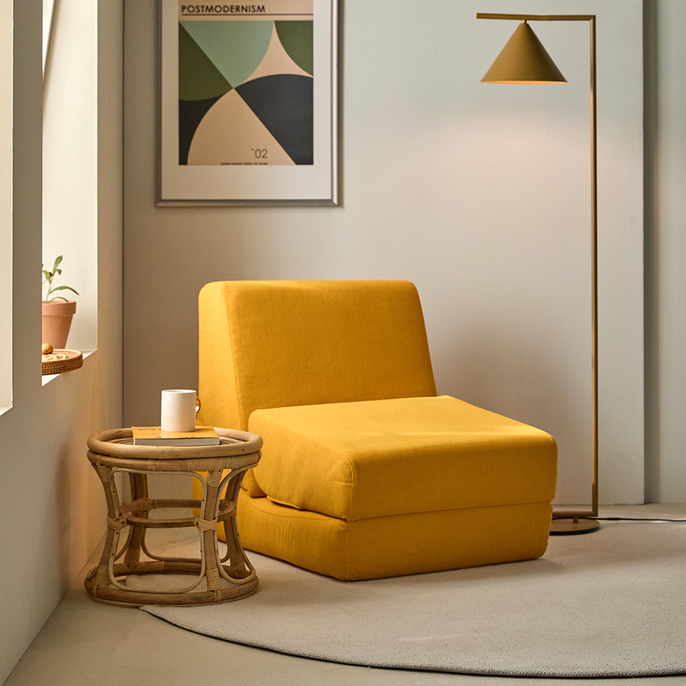 릴로 코듀로이 접이식 소파베드 1인용쇼파 스툴미포함, 머스타드, 1인용