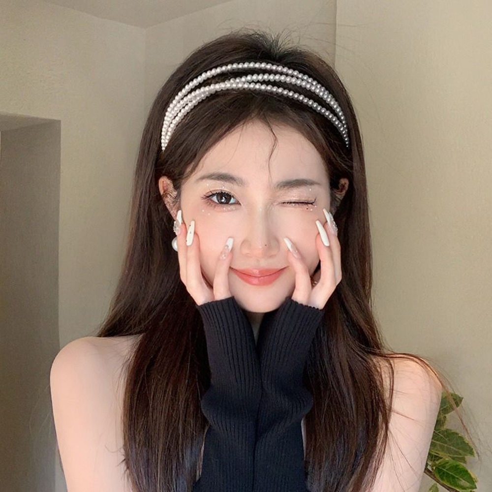 세줄 진주 머리띠 슬림 귀안아픈 헤어 밴드 웨딩 사진 - 상세 이미지 4