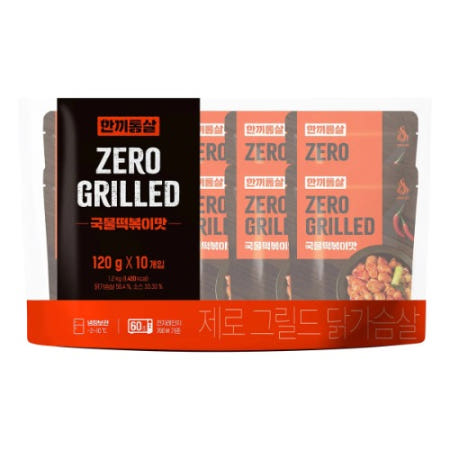 한끼통살 제로 그릴드 닭가슴살 (국물 떡볶이맛) 120g x 10ea 간편한 맛있는 고단백 영양 식단관리