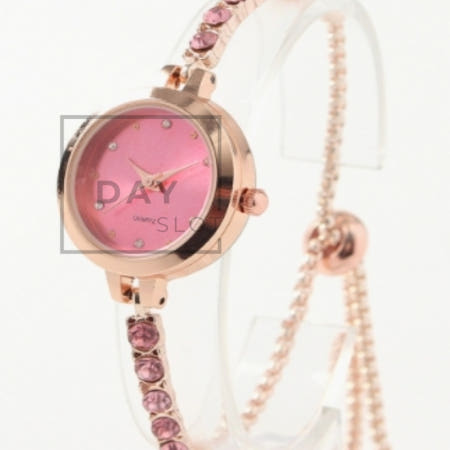 데이슬롯 큐빅스톤 여성 손목시계 핑크 여성디자인시계