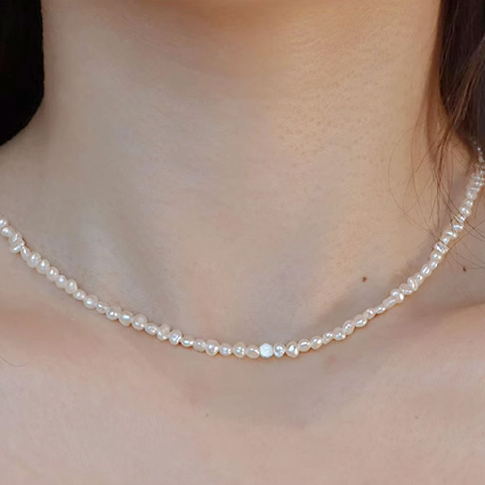 못난이 담수 진주목걸이 천연 바로크 진짜 쌀알 3mm 이미지 7