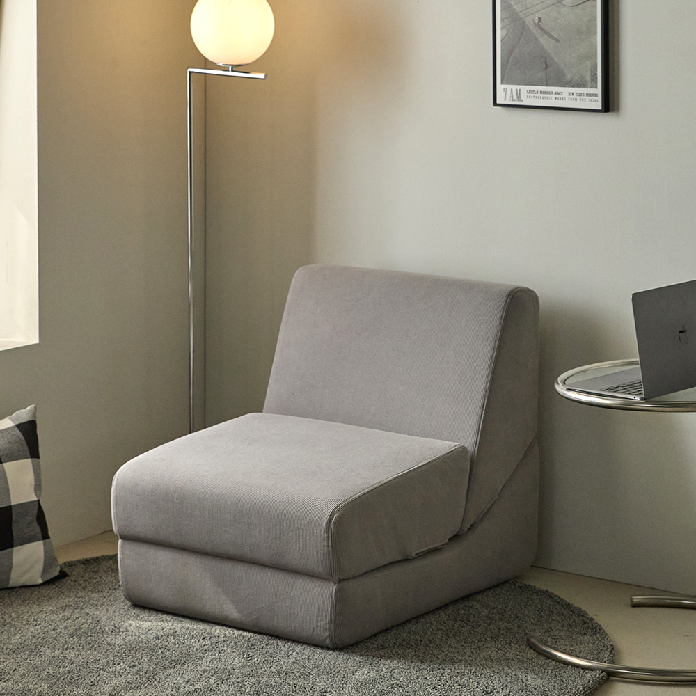 릴로 코듀로이 접이식 소파베드 1인용쇼파 스툴미포함, 스톤그레이, 1인용