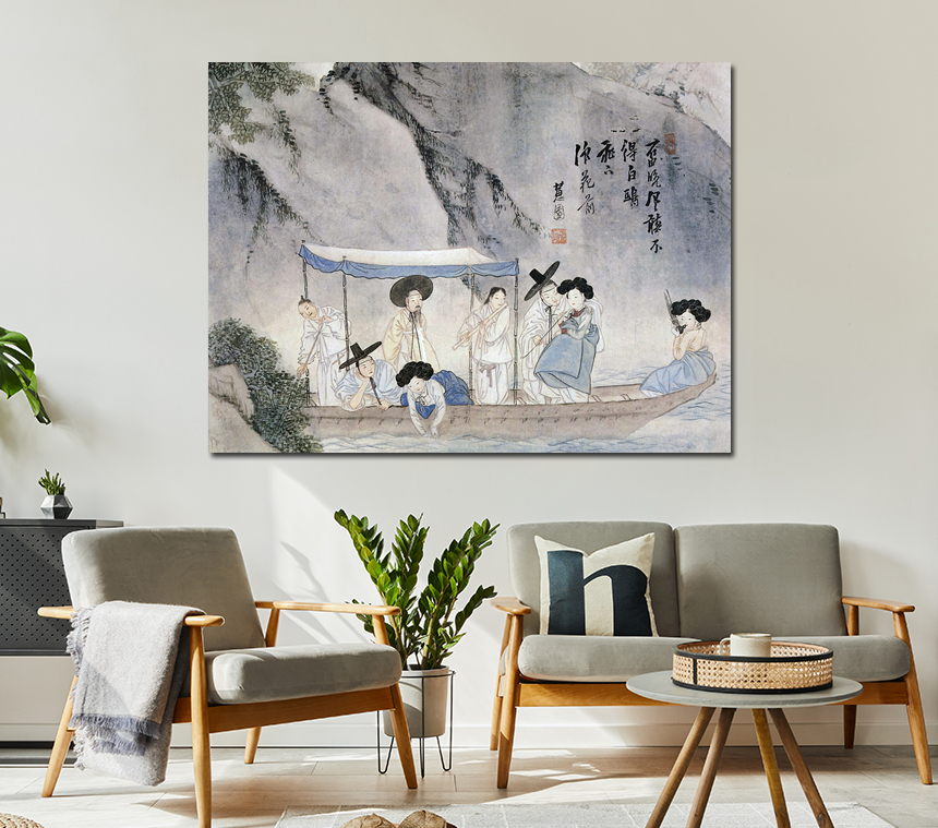 신윤복 그림 민화 단오풍정 월하정인 거실 인테리어 액자 한국화 수묵화 중형 이미지 7