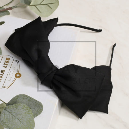 데이슬롯 새틴 왕 리본 헤어밴드 블랙 헤어머리띠 머리띠 헤드밴드