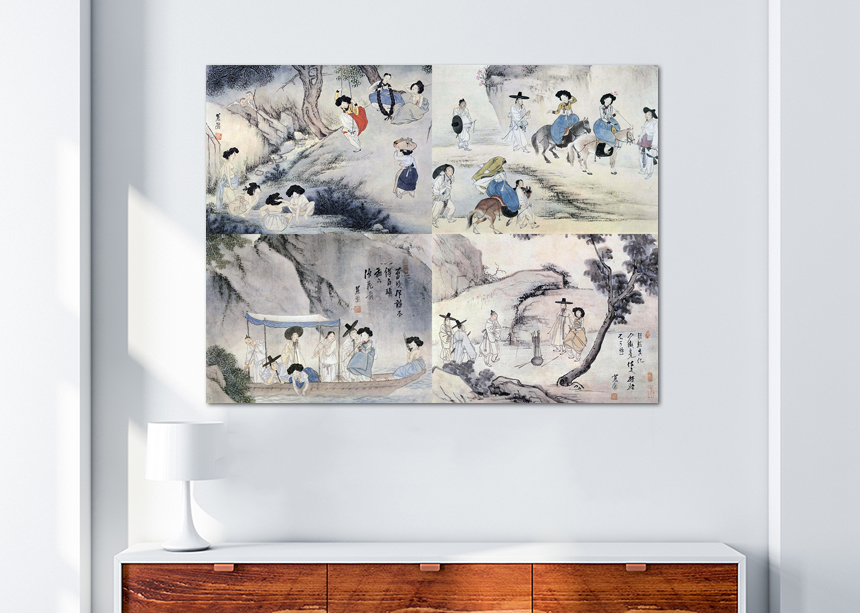 신윤복 그림 민화 단오풍정 월하정인 거실 인테리어 액자 한국화 수묵화 중형 - 상세 이미지 3