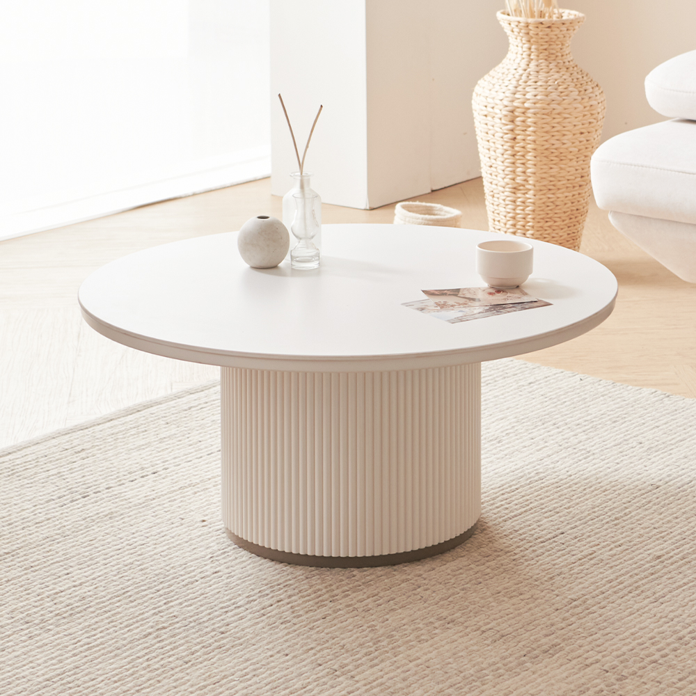 블랑드 밀크 세라믹 템바보드 거실 쇼파 테이블 원형 800, 화이트