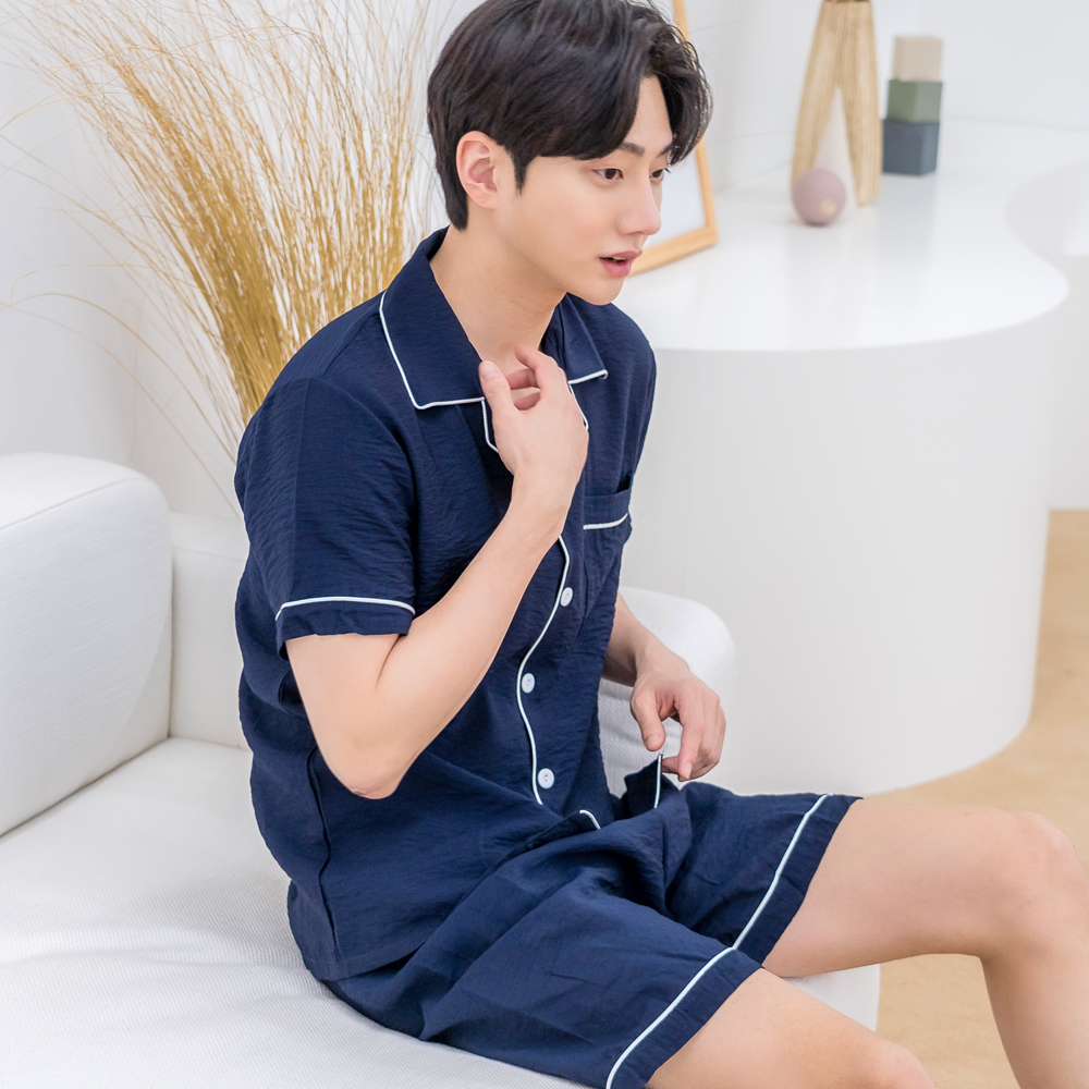남성잠옷세트 인견 여름 반팔 카라 잠옷 파자마 홈웨어 - 상품 이미지