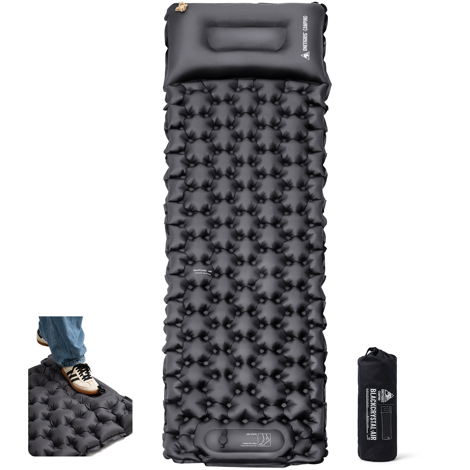 원티그리스 블랙크리스탈 에어매트 1인용 경량 캠핑용 베개일체형 자충 760g