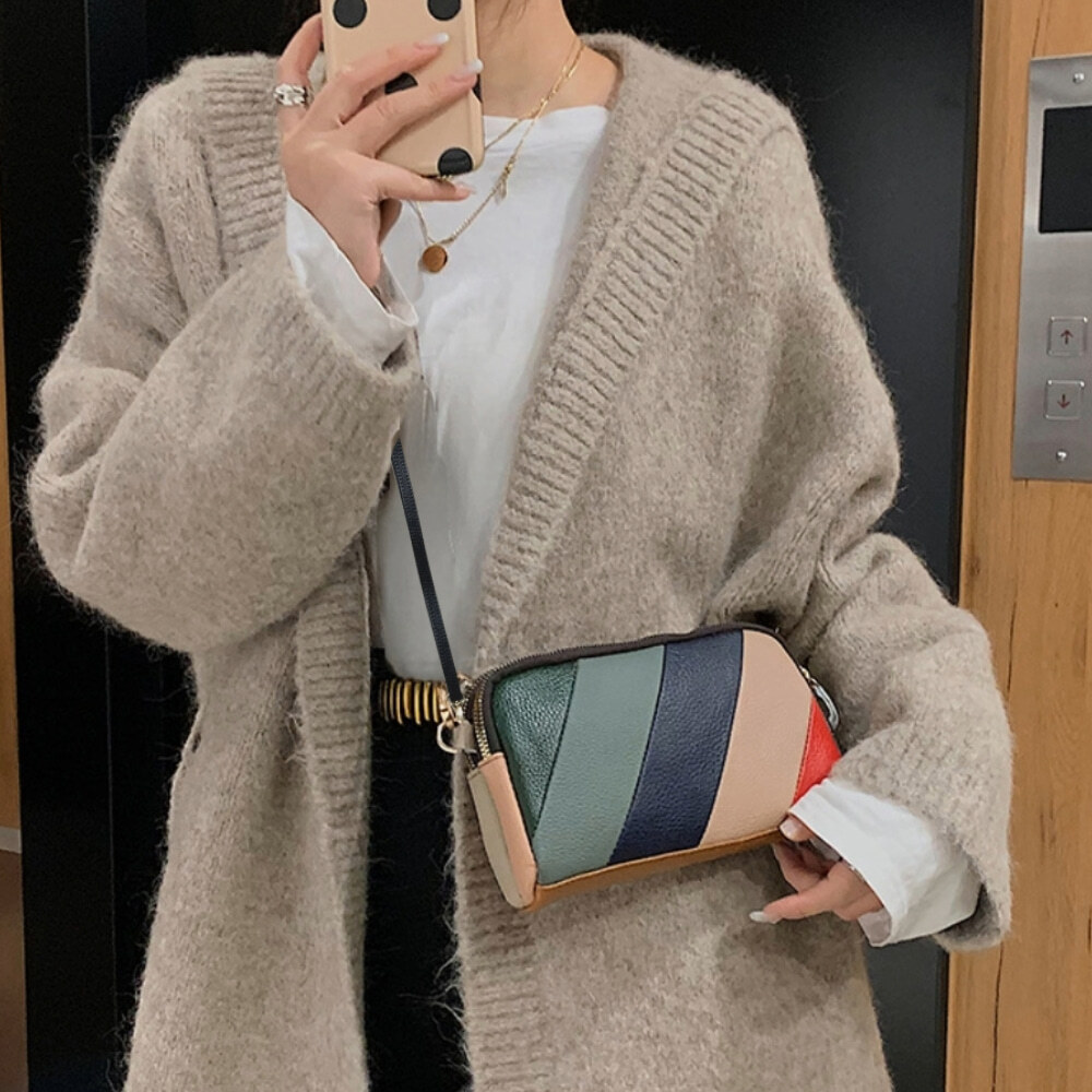 더블유팝 천연소가죽 여성 미니 크로스백 클러치백 손가방 데일리 여행용 2단수납 내부지퍼 - 메인 이미지