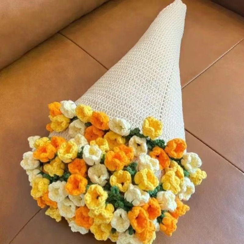 꽃다발담요 수제 뜨개질 블랭킷 완제품 꽃다발 낮잠 무릎담요 레드 장미 60cm 화이트 - 상세 이미지 3