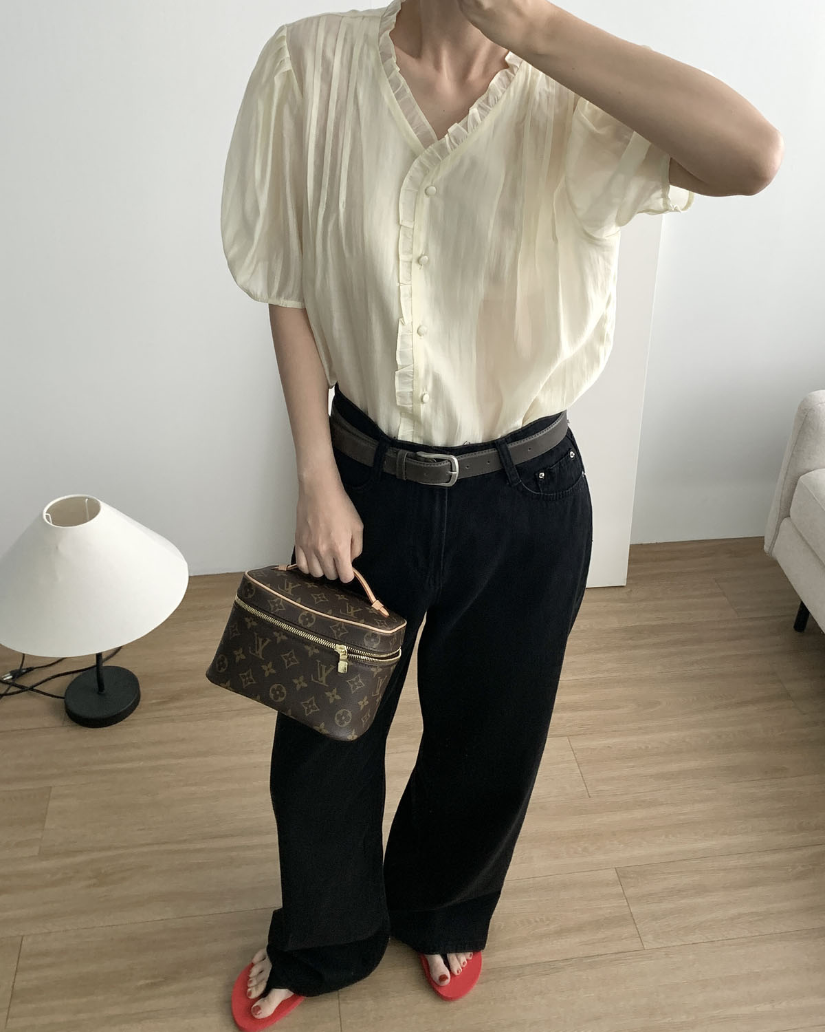 썸머 와이드 블랙진 얇은 일자와이드 하이웨스트 링사데님 웨어링무드 이미지 4