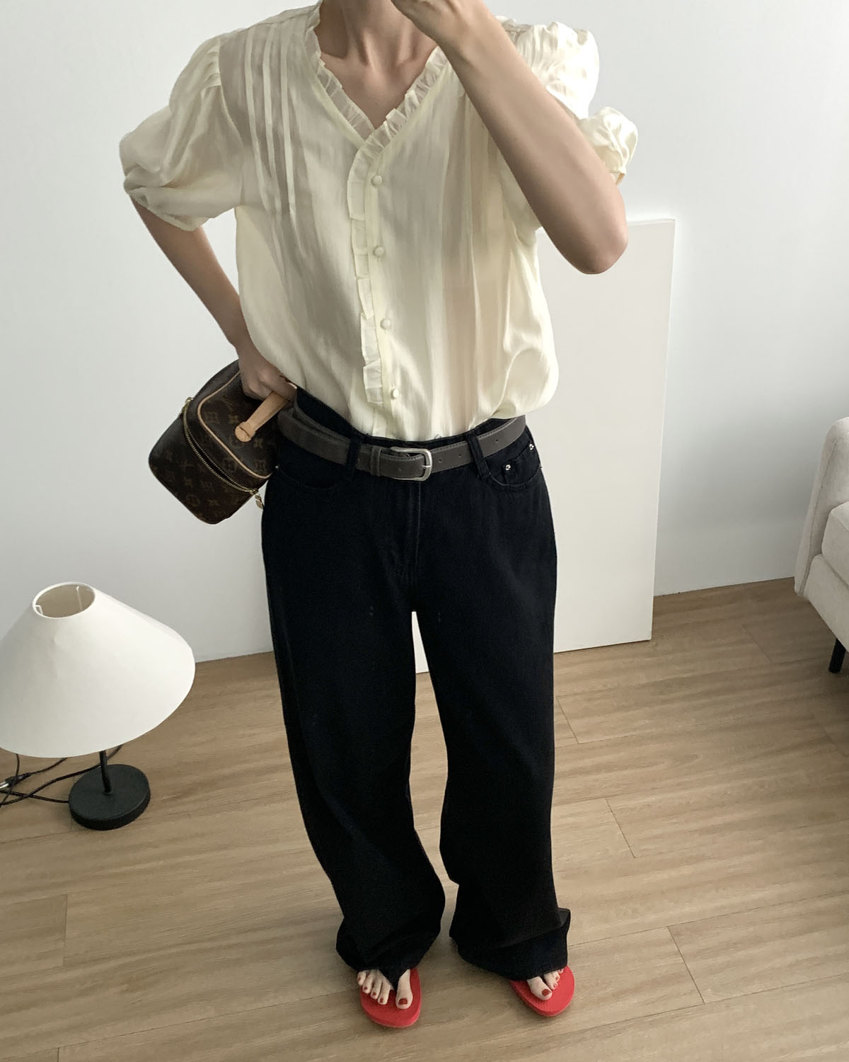 썸머 와이드 블랙진 얇은 일자와이드 하이웨스트 링사데님 웨어링무드 이미지 3