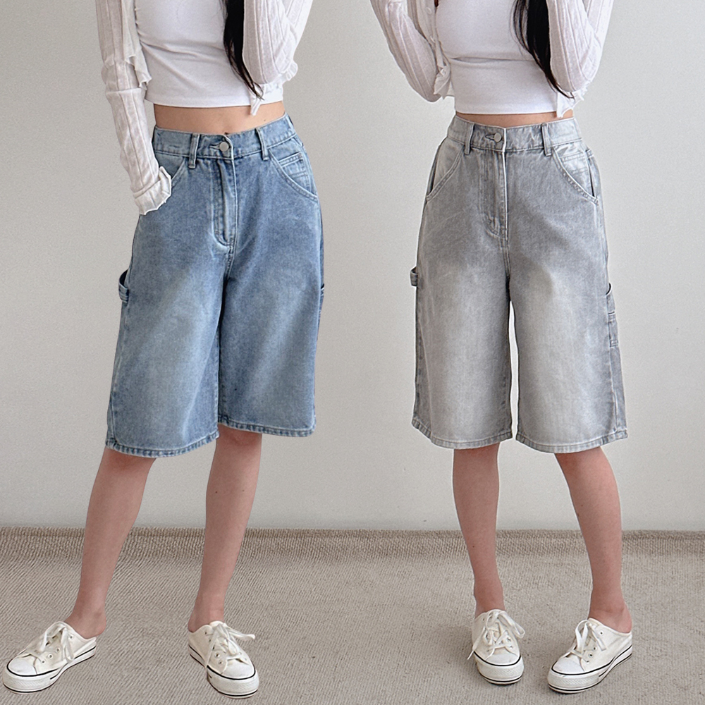 여성 버뮤다팬츠 청반바지 여름 와이드 5부 6부 연청 그레이 키작녀 빅사이즈