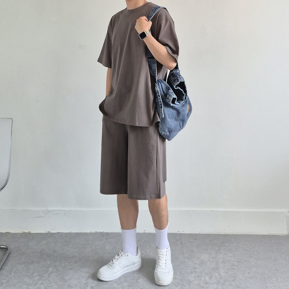 남자반팔셋업 오버핏 피그먼트 여름 코디 세트 - 상세 이미지 2