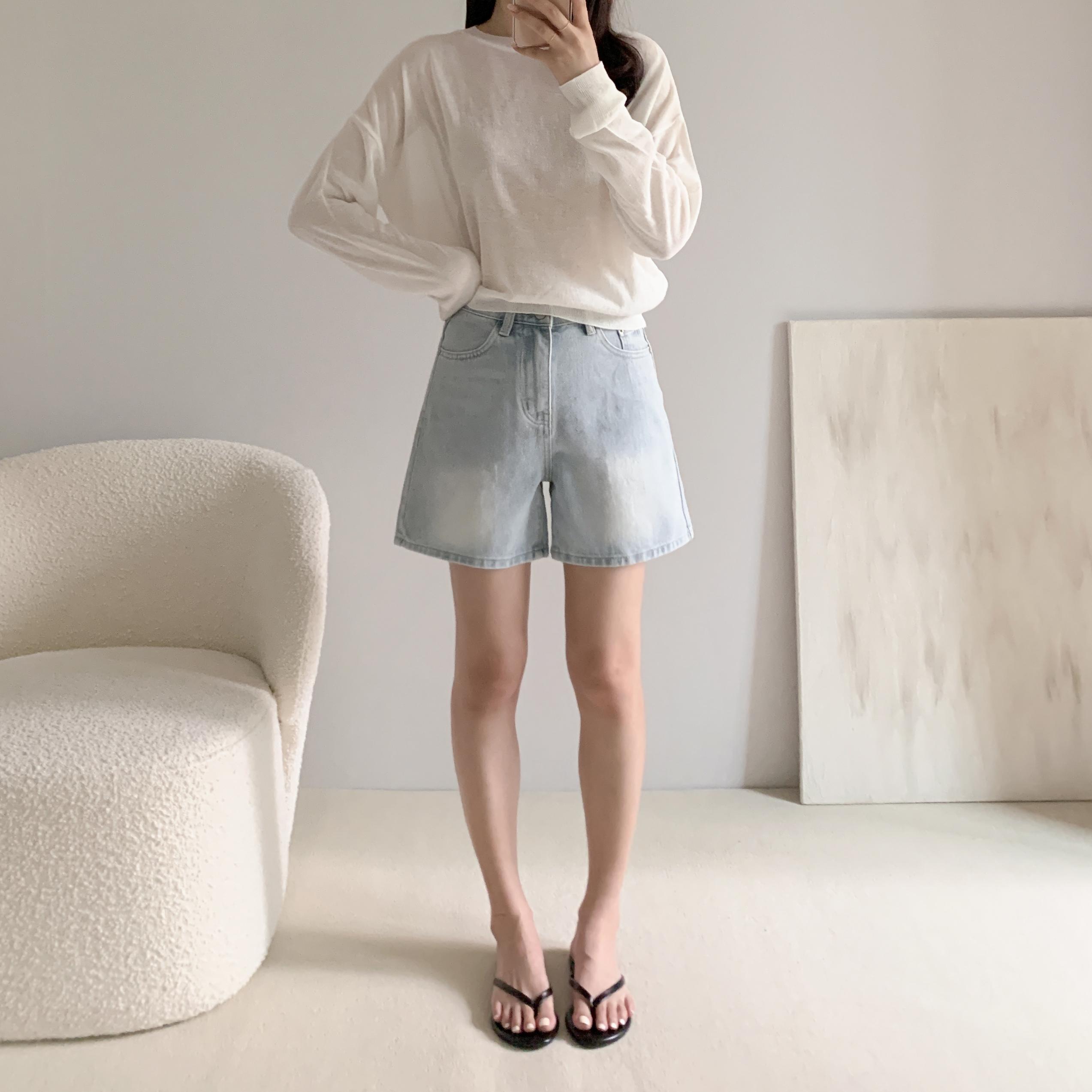 여자청반바지 A라인청반바지 4부데님팬츠 - 상세 이미지 5