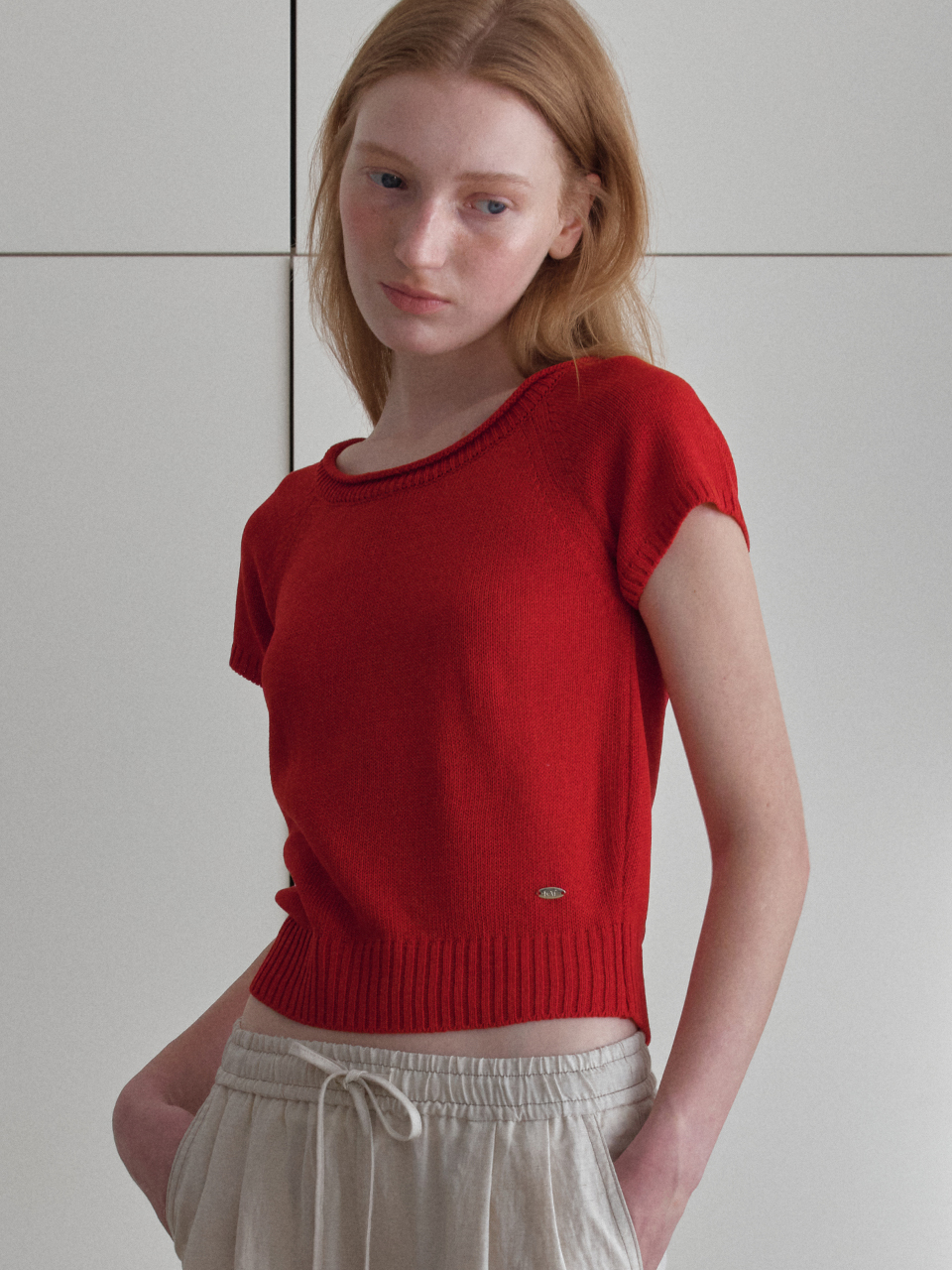 [엘씨브이] RIB DETAIL KNIT TOP_RED - 상품 이미지