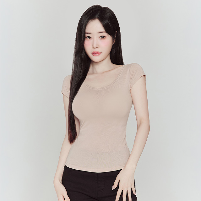 [N배송] 크라시앙 쫀쫀 파인티 U넥 반팔 슬림핏 신축성 면 스판 기본 데일리 티셔츠 - 상세 이미지 3