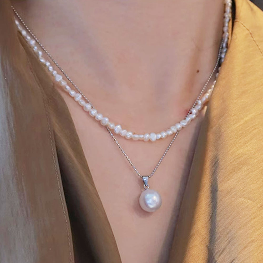 못난이 담수 진주목걸이 천연 바로크 진짜 쌀알 3mm 이미지 6