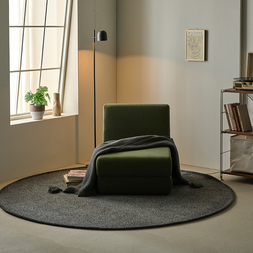 릴로 코듀로이 접이식 소파베드 1인용쇼파 스툴미포함, 포레스트그린, 1인용