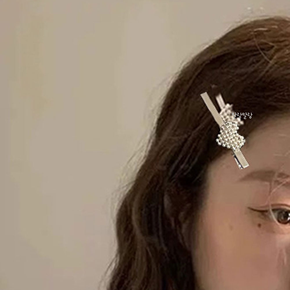 옆머리 하트 집게핀 러블리 진주 실버핀 심플한 포인트 머리삔 이미지 6
