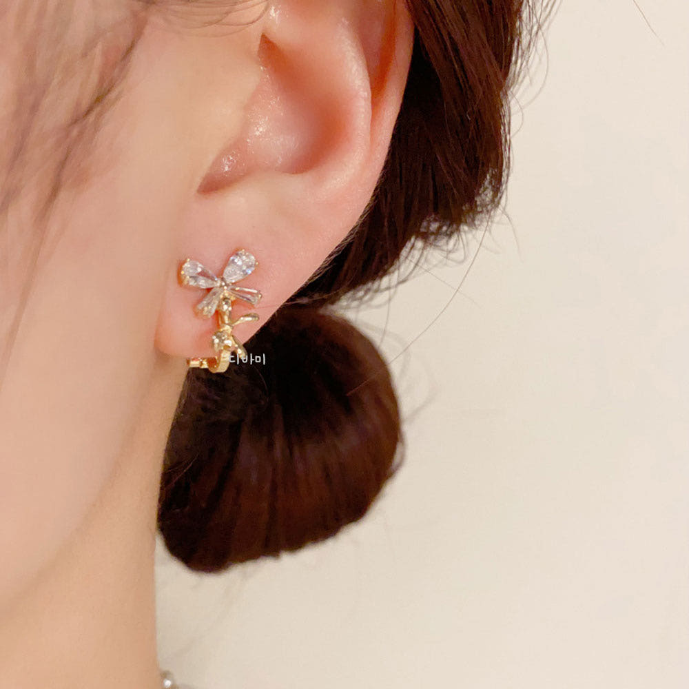 큐빅 14K 꽃 귀안뚫는귀걸이 귀찌 14K 무알러지 이어링 이미지 6