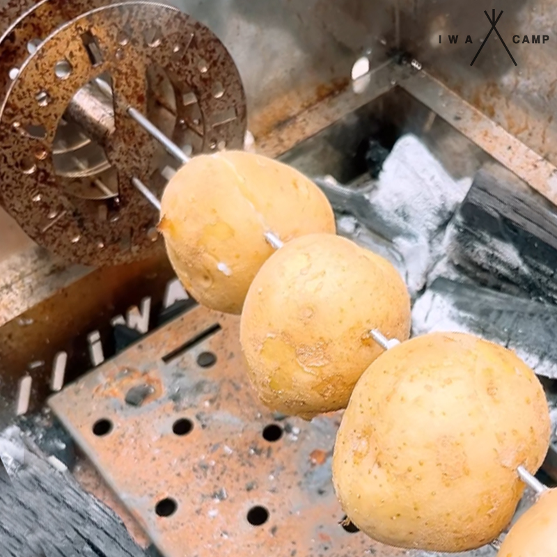 [국내생산]아이와캠프 캠핑 자동꼬치그릴 롤링 구이기 밀키트꼬치 숯불바베큐 화로대