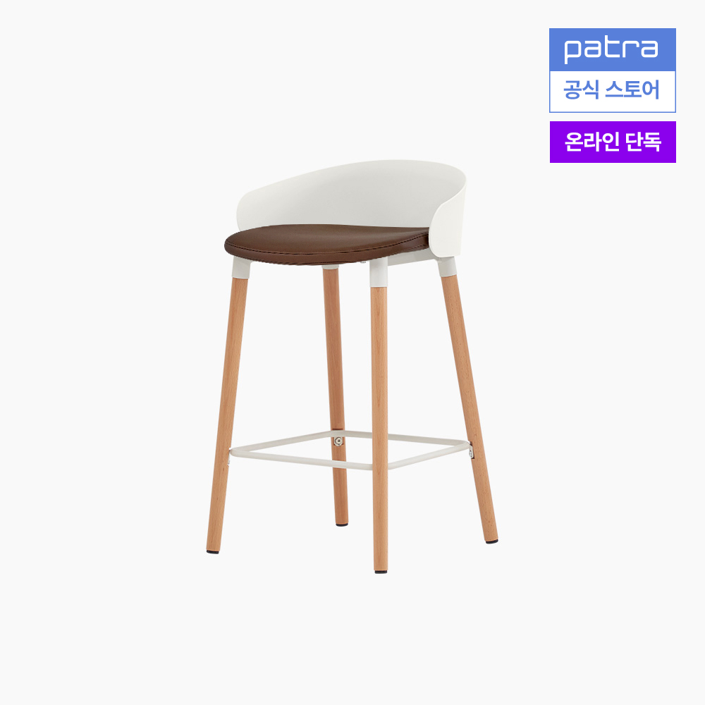 파트라 올라 우드 바스툴 홈바 식탁 의자 SSOA65W-2 크림화이트+브라운인조가죽(컴피커버) - 메인 이미지
