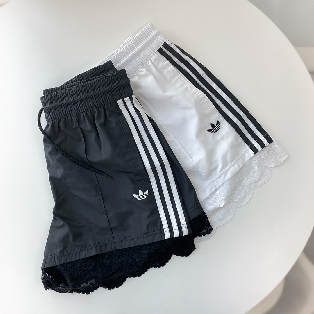 아디다스 여성 3 스트라이프 레이스 쇼츠 반바지 블랙 화이트