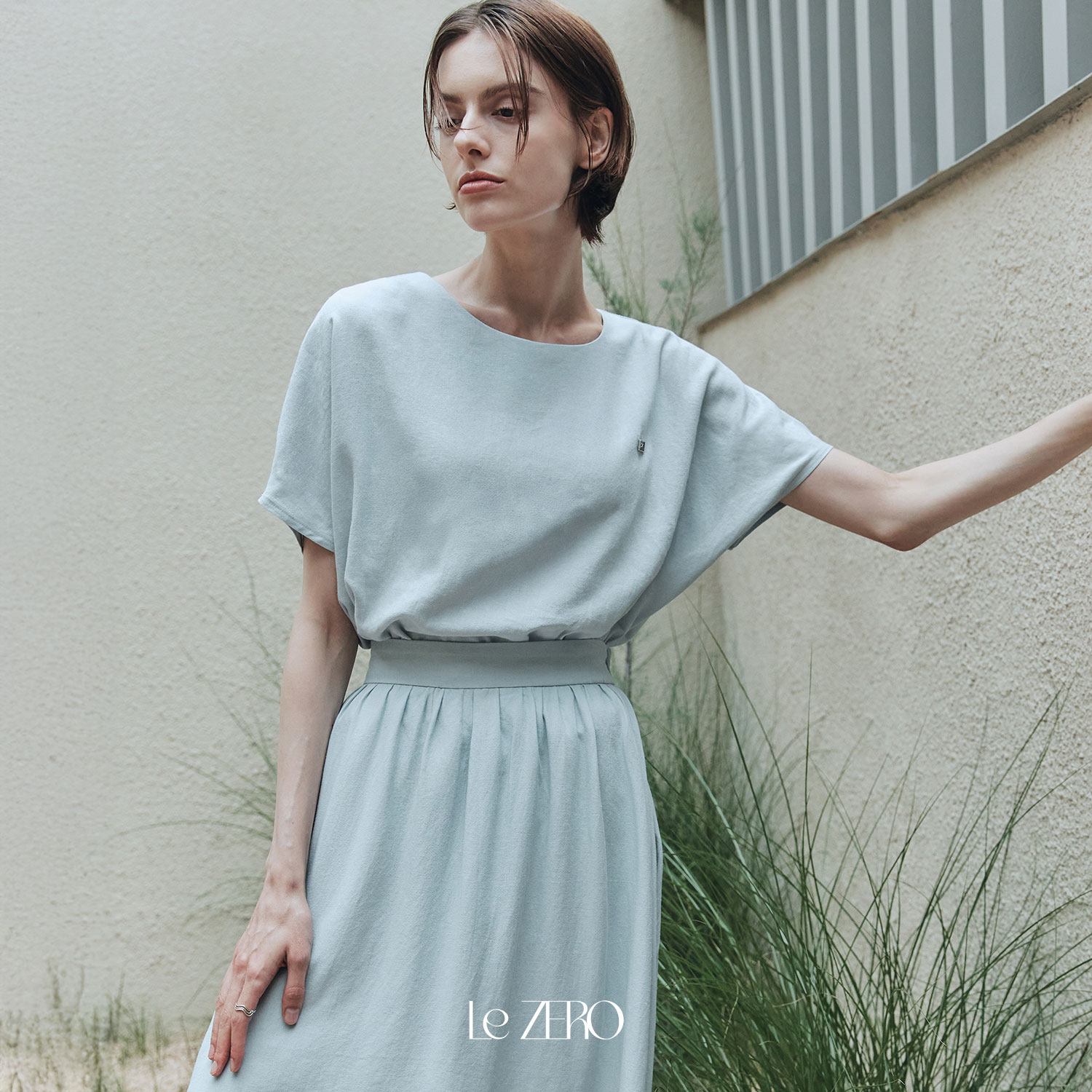 [제로스트릿] [세트] 르제로 쿨 린넨 블라우스 & 스커트 [SET-UP] LeZERO COOL LINEN BLOUSE & SKIRT / SKY BLUE - 상세 이미지 3