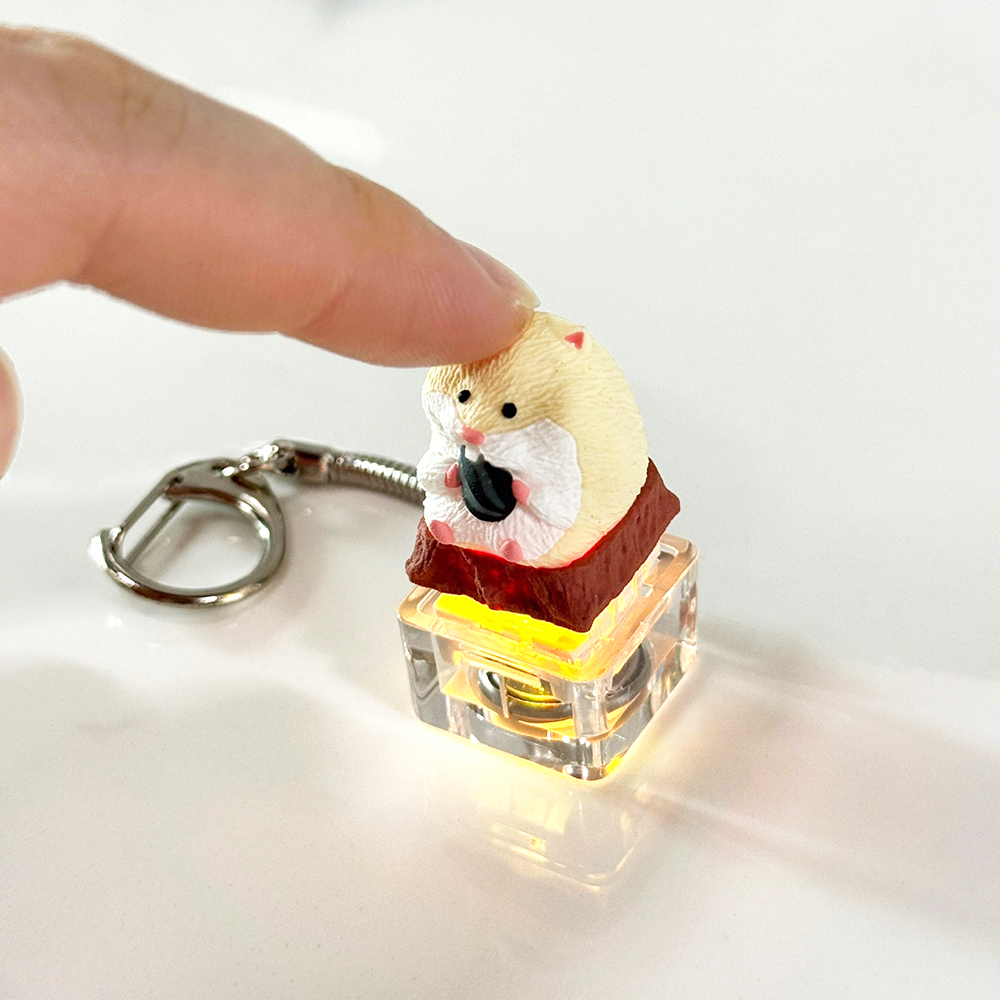 포인트키캡 키링 LED 딸깍이 아티산 귀여운 동물 열쇠고리 차키 가방 햄스터 옐로우