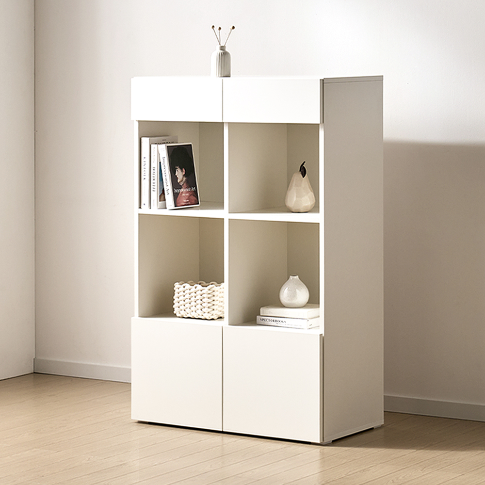 [기본형] 조아 수납장 모듈 다용도 거실 베란다 (더 높은 연장/2단 오픈형 800), 4단, 화이트