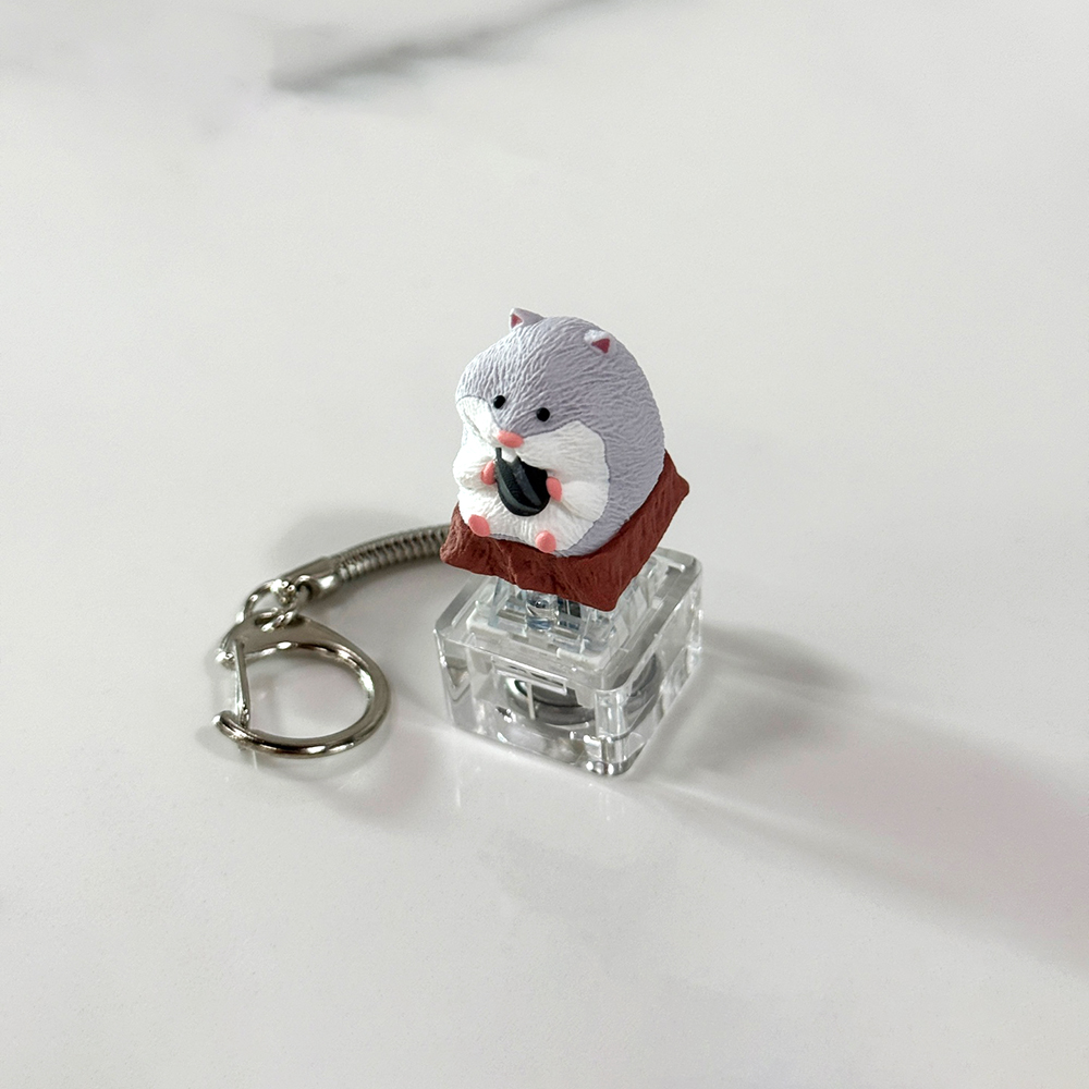 포인트키캡 키링 LED 딸깍이 아티산 귀여운 동물 열쇠고리 차키 가방 햄스터 그레이 이미지 6