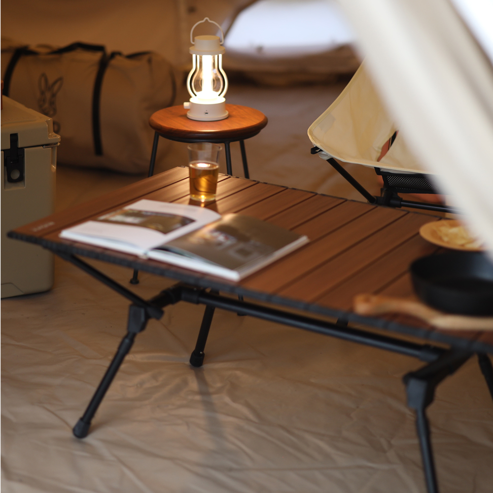 버잭 캠핑테이블 알루미늄 롤테이블 우드 그레인 캠핑용 접이식 높이조절 좌식